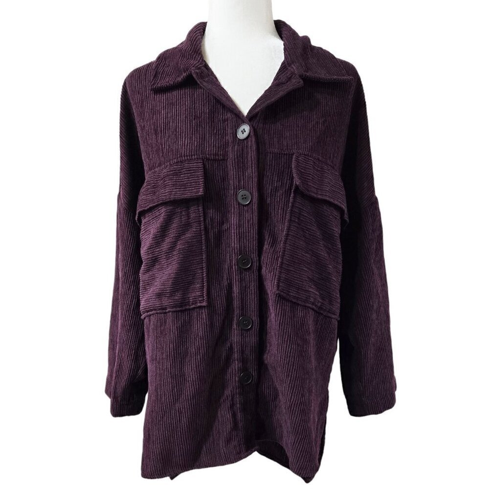 Zara Burgundy Wine Lightweight Corduroy Oversized Button-Up Shirt Shacket